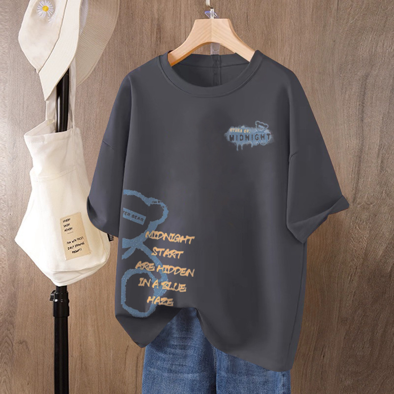 Ženski T-shirt od 100% pamuka s kratkim rukavima, plus size, ležerni kroj, okrugli izrez, otisak, ljeto 2026