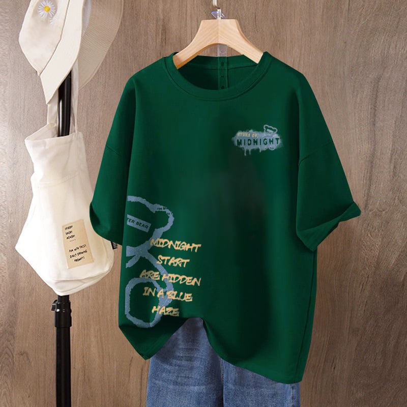 Ženski T-shirt od 100% pamuka s kratkim rukavima, plus size, ležerni kroj, okrugli izrez, otisak, ljeto 2026