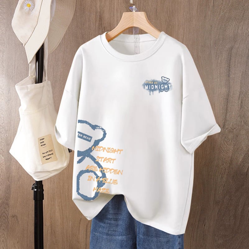 Ženski T-shirt od 100% pamuka s kratkim rukavima, plus size, ležerni kroj, okrugli izrez, otisak, ljeto 2026