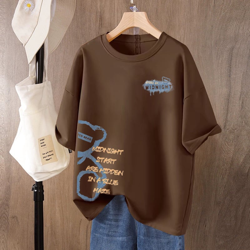 Ženski T-shirt od 100% pamuka s kratkim rukavima, plus size, ležerni kroj, okrugli izrez, otisak, ljeto 2026