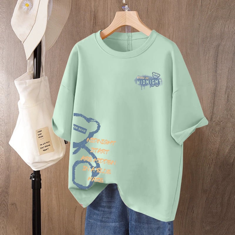 Ženski T-shirt od 100% pamuka s kratkim rukavima, plus size, ležerni kroj, okrugli izrez, otisak, ljeto 2026