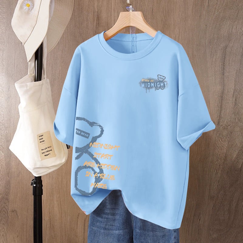 Ženski T-shirt od 100% pamuka s kratkim rukavima, plus size, ležerni kroj, okrugli izrez, otisak, ljeto 2026