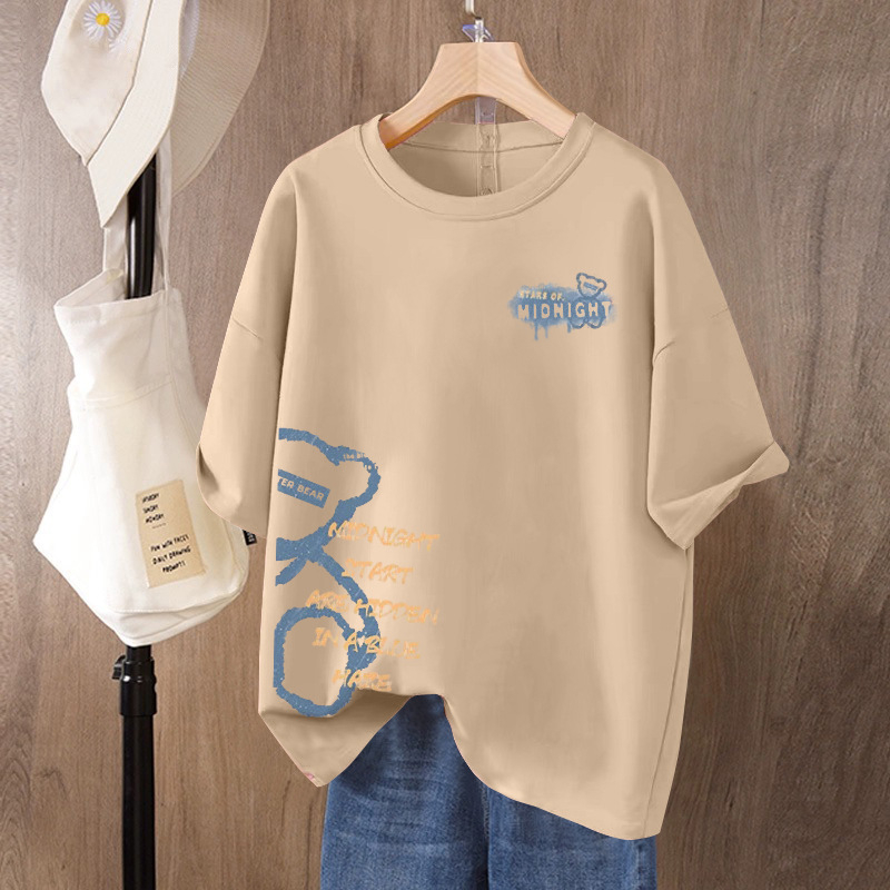 Ženski T-shirt od 100% pamuka s kratkim rukavima, plus size, ležerni kroj, okrugli izrez, otisak, ljeto 2026