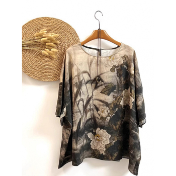 Umjetnički retro top s širokim rukavima, plus size, ženska majica s okruglim izrezom