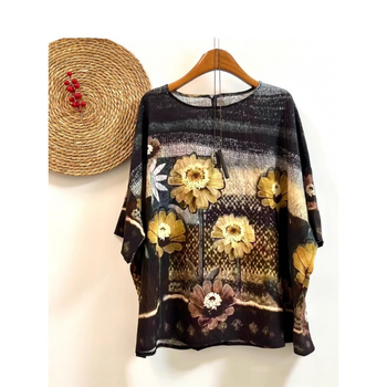 Umjetnički retro top s širokim rukavima, plus size, ženska majica s okruglim izrezom