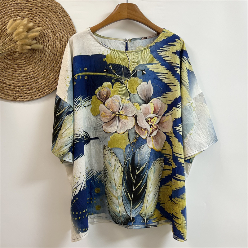 Umjetnički retro top s širokim rukavima, plus size, ženska majica s okruglim izrezom