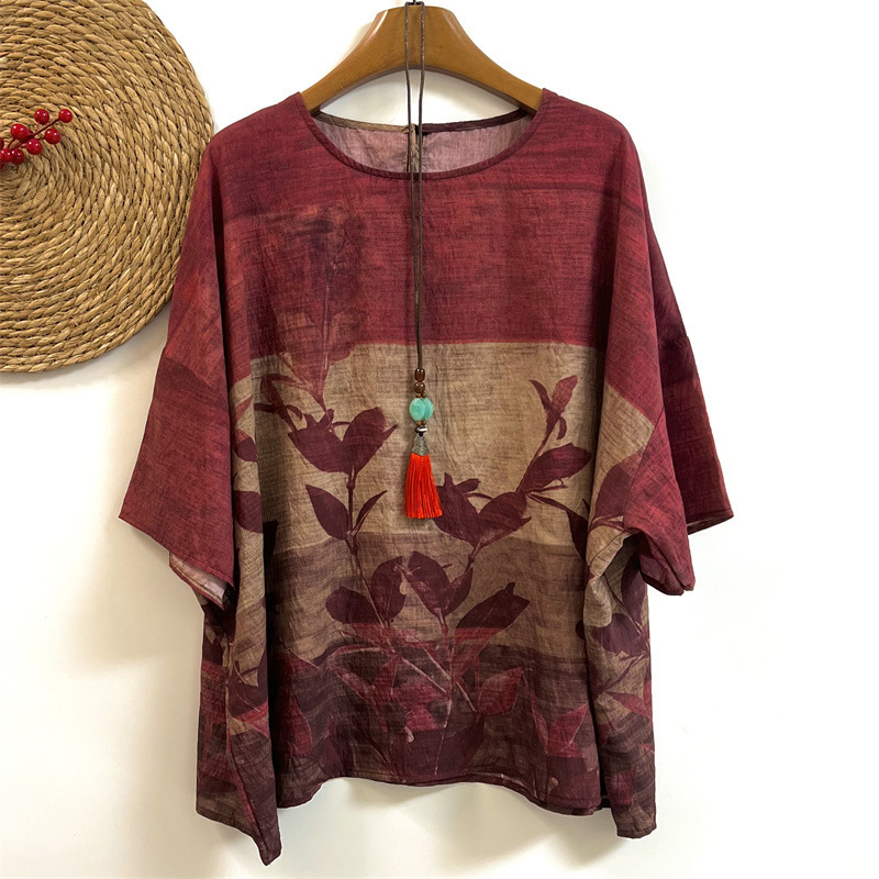 Umjetnički retro top s širokim rukavima, plus size, ženska majica s okruglim izrezom