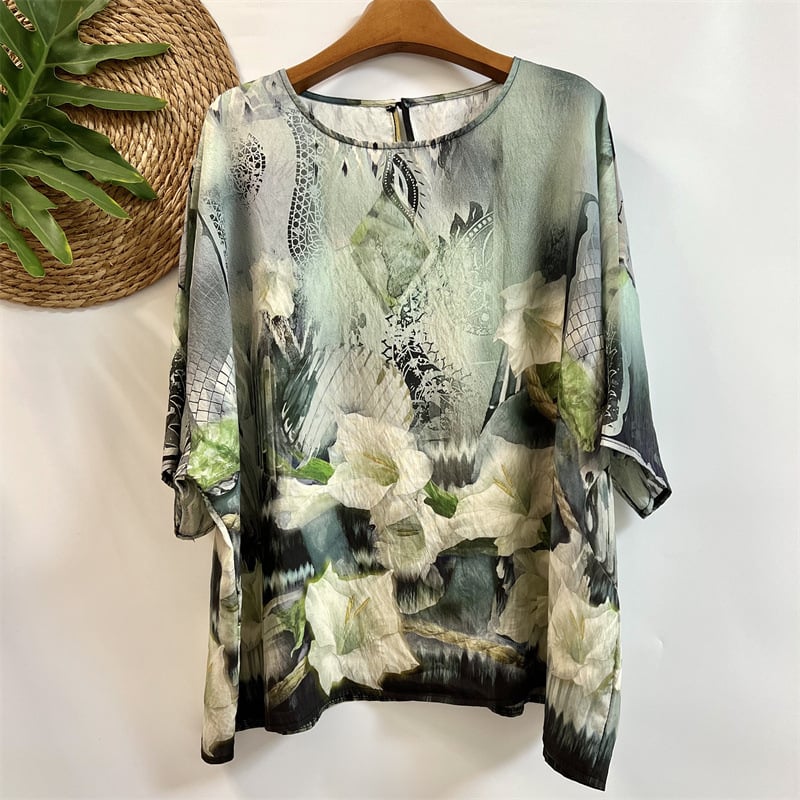 Umjetnički retro top s širokim rukavima, plus size, ženska majica s okruglim izrezom