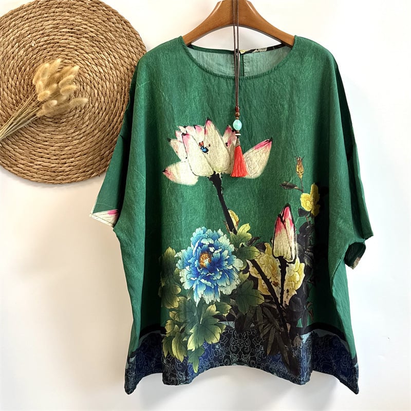 Umjetnički retro top s širokim rukavima, plus size, ženska majica s okruglim izrezom