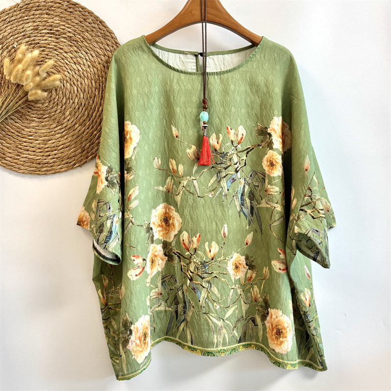 Umjetnički retro top s širokim rukavima, plus size, ženska majica s okruglim izrezom