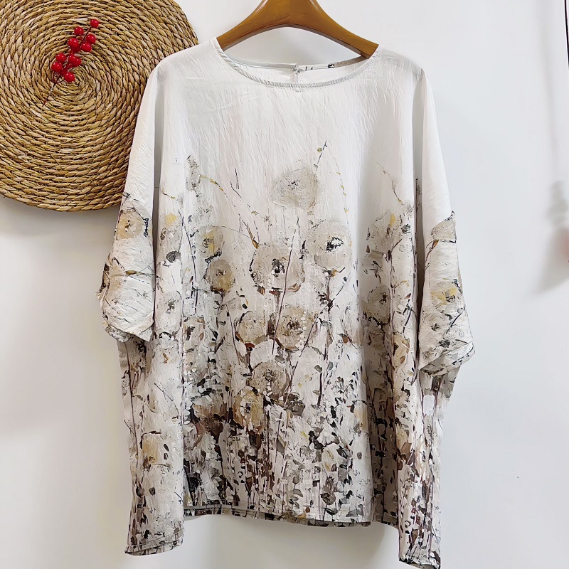 Umjetnički retro top s širokim rukavima, plus size, ženska majica s okruglim izrezom