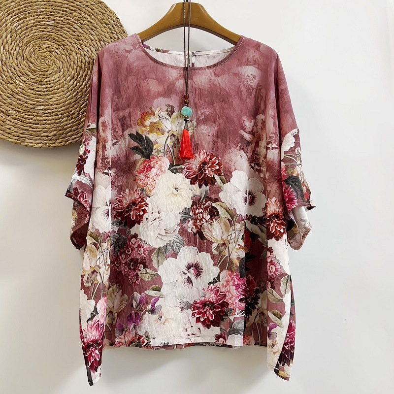 Umjetnički retro top s širokim rukavima, plus size, ženska majica s okruglim izrezom