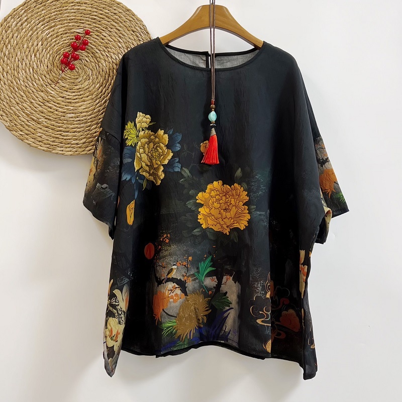 Umjetnički retro top s širokim rukavima, plus size, ženska majica s okruglim izrezom