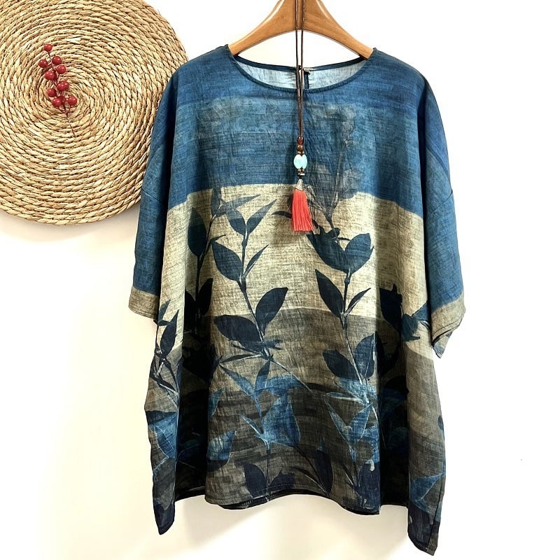 Umjetnički retro top s širokim rukavima, plus size, ženska majica s okruglim izrezom