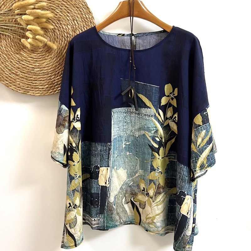 Umjetnički retro top s širokim rukavima, plus size, ženska majica s okruglim izrezom