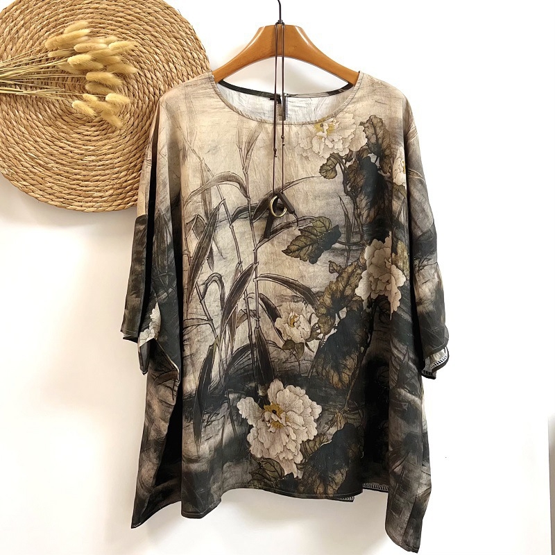 Umjetnički retro top s širokim rukavima, plus size, ženska majica s okruglim izrezom