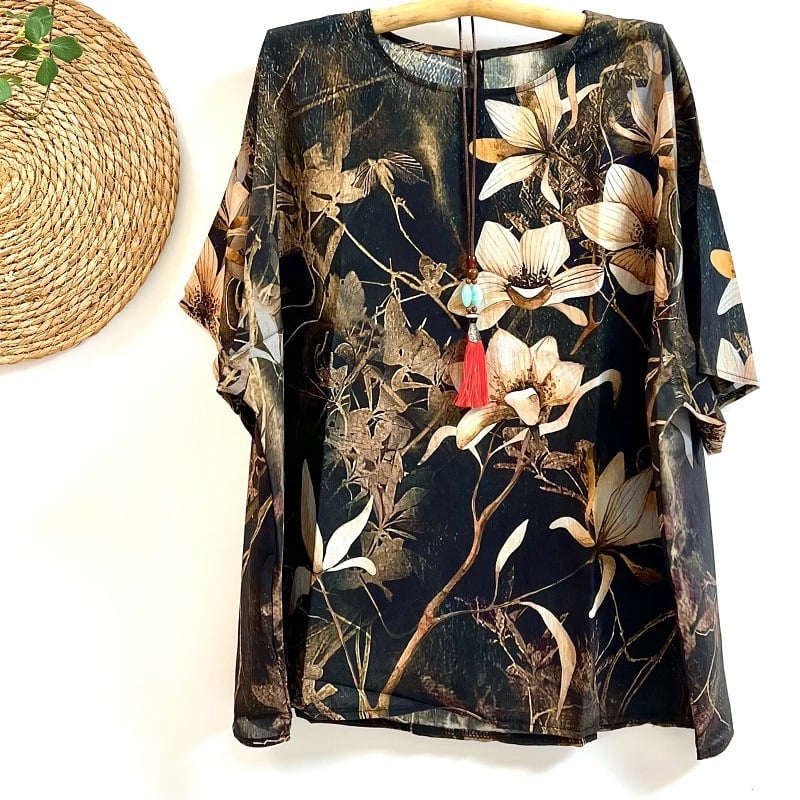 Umjetnički retro top s širokim rukavima, plus size, ženska majica s okruglim izrezom