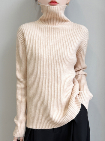 Pulover tricotat cu glugă, guler înalt din velur, croială lejeră, femei, iarnă 2025