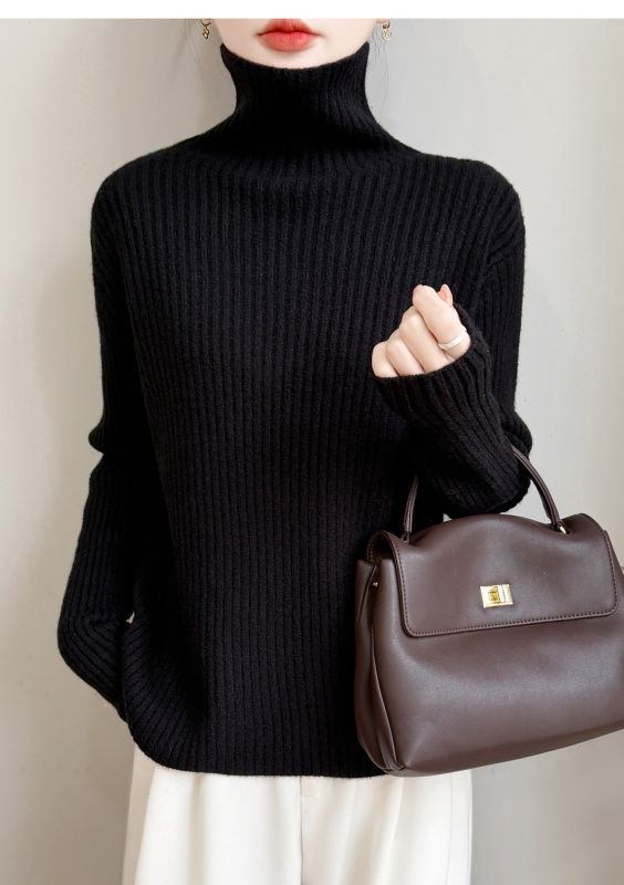 Pulover tricotat cu glugă, guler înalt din velur, croială lejeră, femei, iarnă 2025