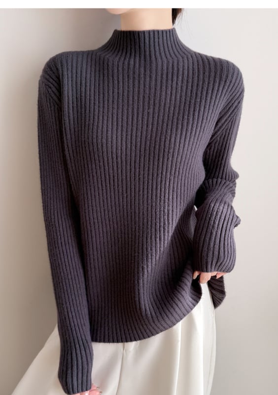 Pulover tricotat cu glugă, guler înalt din velur, croială lejeră, femei, iarnă 2025