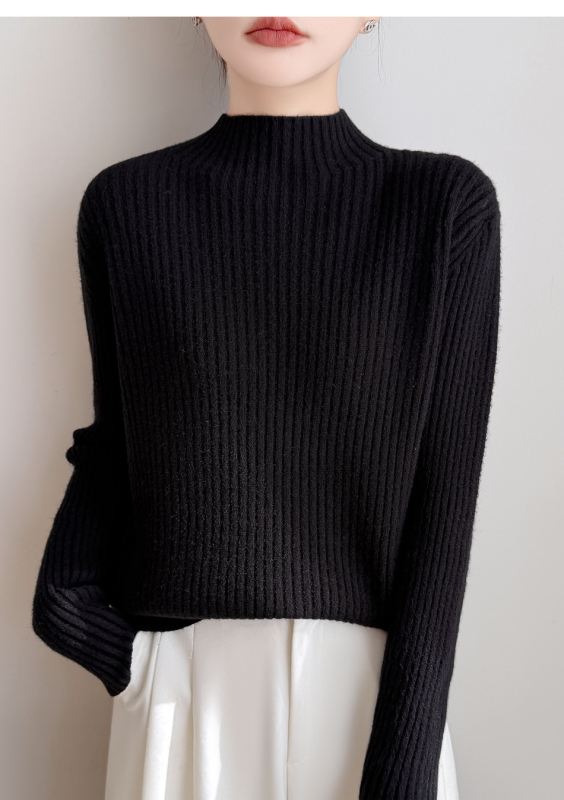 Pulover tricotat cu glugă, guler înalt din velur, croială lejeră, femei, iarnă 2025