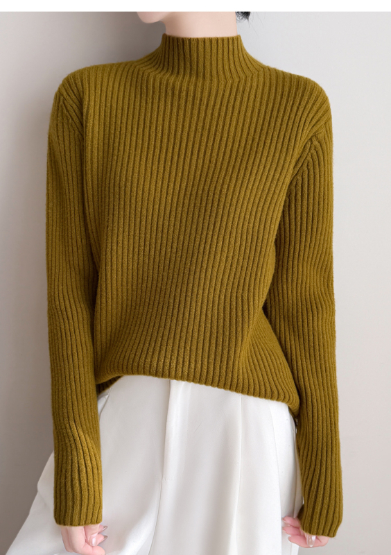 Pulover tricotat cu glugă, guler înalt din velur, croială lejeră, femei, iarnă 2025