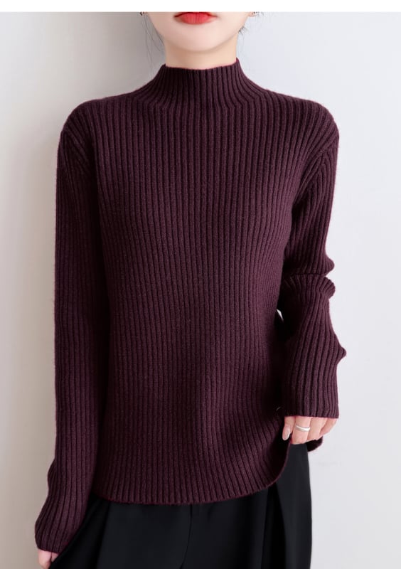 Pulover tricotat cu glugă, guler înalt din velur, croială lejeră, femei, iarnă 2025