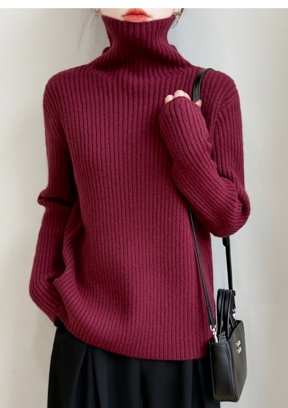 Pulover tricotat cu glugă, guler înalt din velur, croială lejeră, femei, iarnă 2025