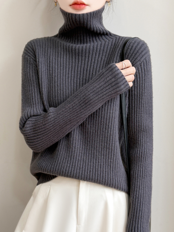 Pulover tricotat cu glugă, guler înalt din velur, croială lejeră, femei, iarnă 2025