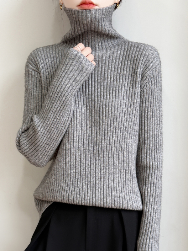 Pulover tricotat cu glugă, guler înalt din velur, croială lejeră, femei, iarnă 2025