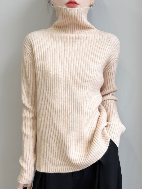 Pulover tricotat cu glugă, guler înalt din velur, croială lejeră, femei, iarnă 2025
