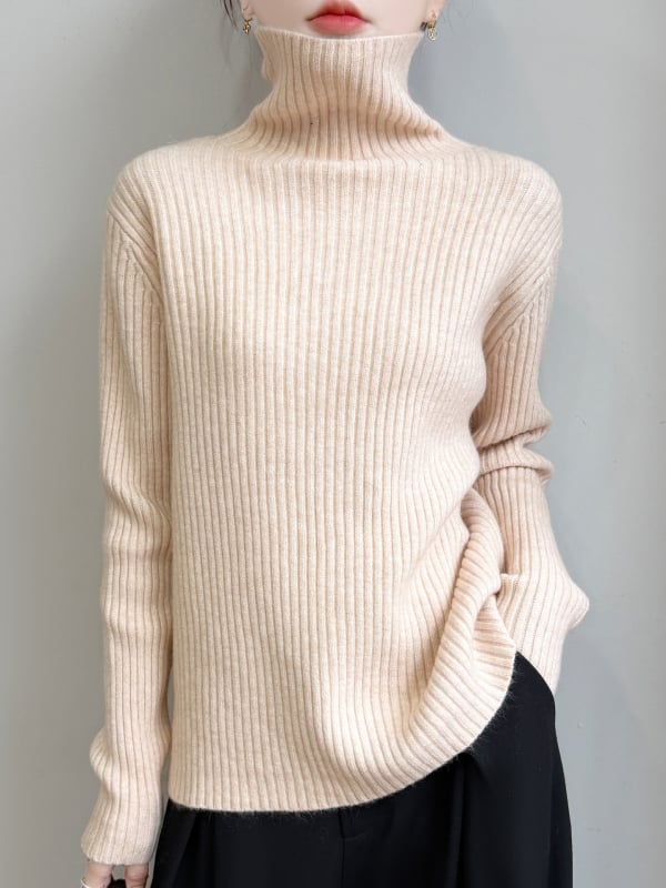 Pulover tricotat cu glugă, guler înalt din velur, croială lejeră, femei, iarnă 2025
