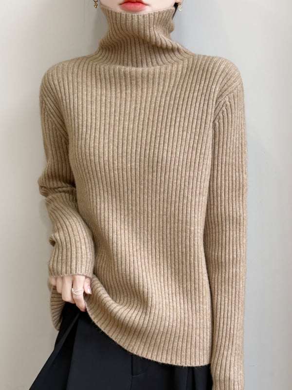 Pulover tricotat cu glugă, guler înalt din velur, croială lejeră, femei, iarnă 2025
