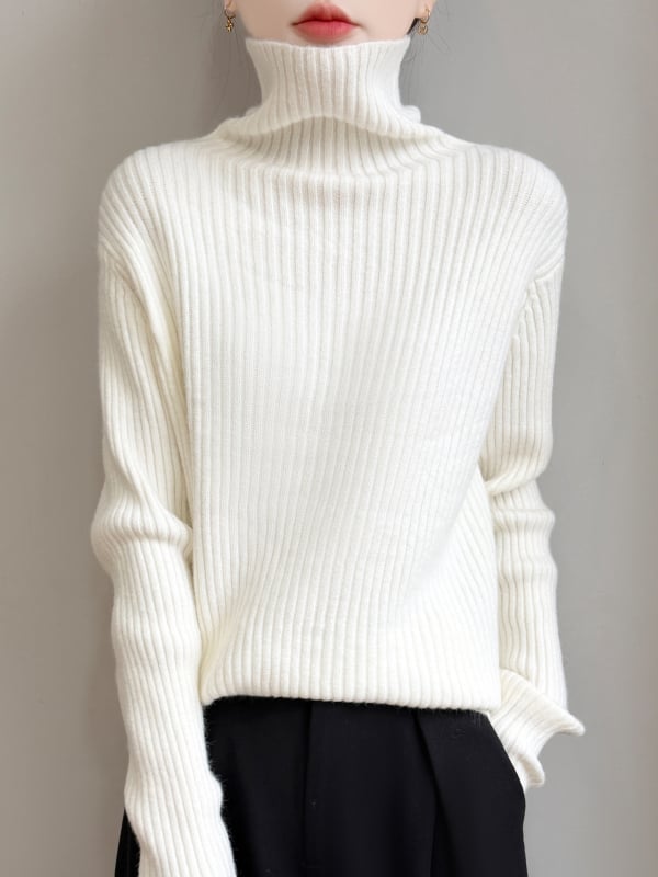 Pulover tricotat cu glugă, guler înalt din velur, croială lejeră, femei, iarnă 2025