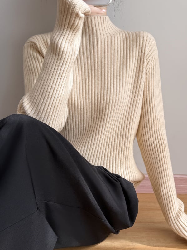 Pulover tricotat cu glugă, guler înalt din velur, croială lejeră, femei, iarnă 2025