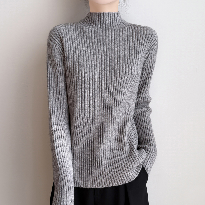 Pulover tricotat cu glugă, guler înalt din velur, croială lejeră, femei, iarnă 2025