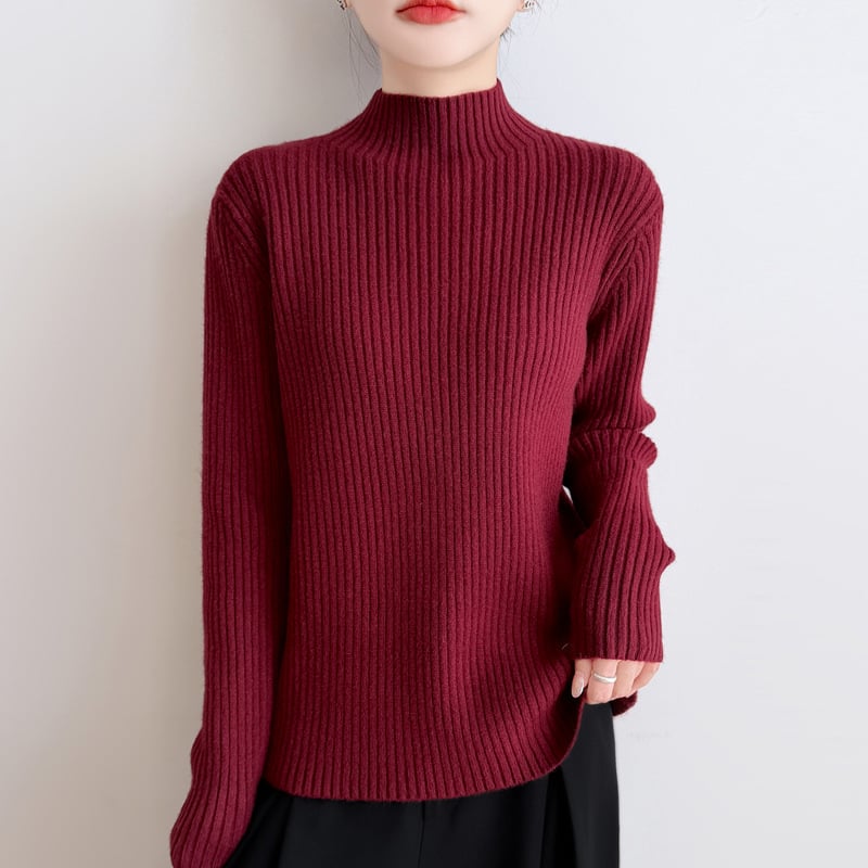 Pulover tricotat cu glugă, guler înalt din velur, croială lejeră, femei, iarnă 2025
