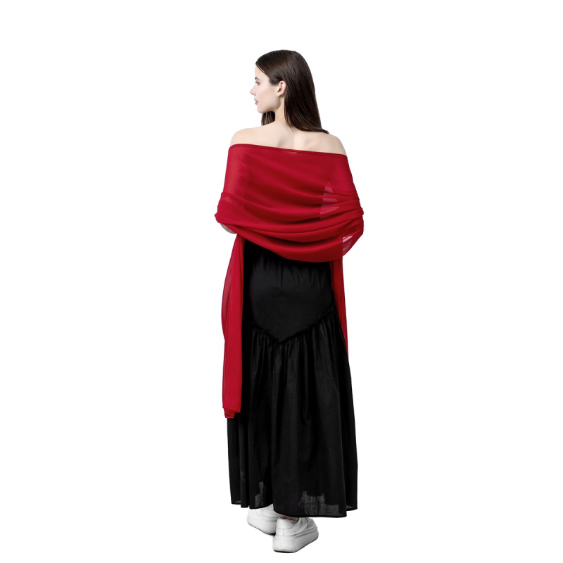 Šal od šifona za žene, produženi elegantni stil, jednostavno tkanje, satenski završetak, dekorativni dodatak