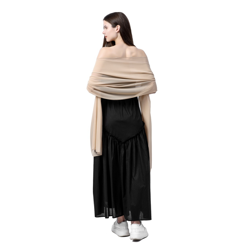 Šal od šifona za žene, produženi elegantni stil, jednostavno tkanje, satenski završetak, dekorativni dodatak