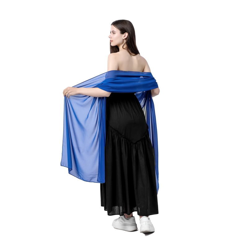 Šal od šifona za žene, produženi elegantni stil, jednostavno tkanje, satenski završetak, dekorativni dodatak