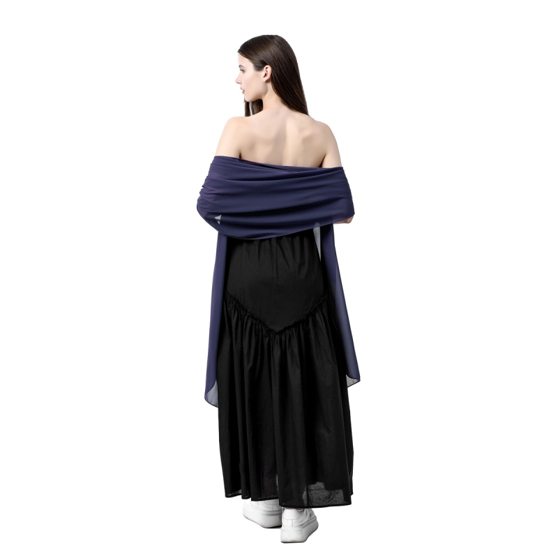 Šal od šifona za žene, produženi elegantni stil, jednostavno tkanje, satenski završetak, dekorativni dodatak