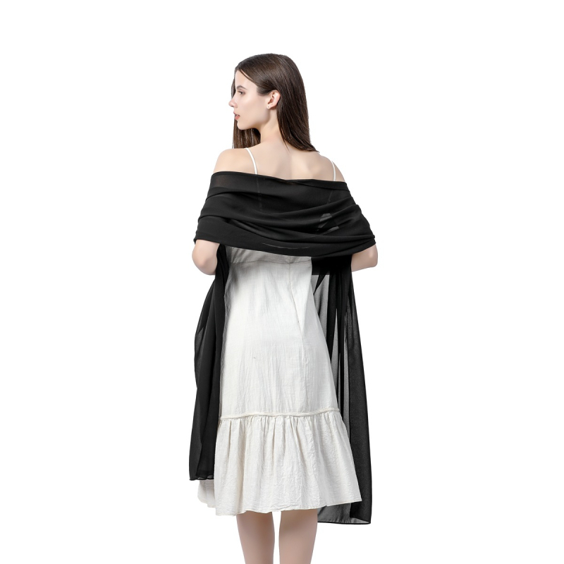 Šal od šifona za žene, produženi elegantni stil, jednostavno tkanje, satenski završetak, dekorativni dodatak