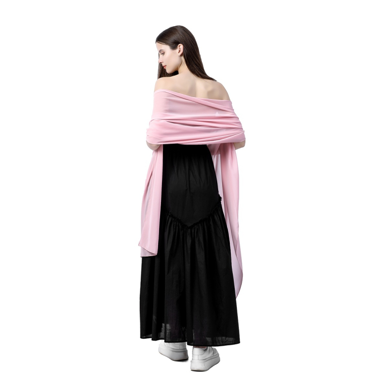 Šal od šifona za žene, produženi elegantni stil, jednostavno tkanje, satenski završetak, dekorativni dodatak