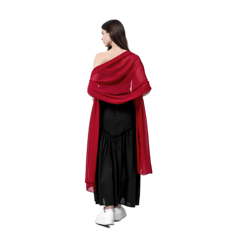 Šal od šifona za žene, produženi elegantni stil, jednostavno tkanje, satenski završetak, dekorativni dodatak