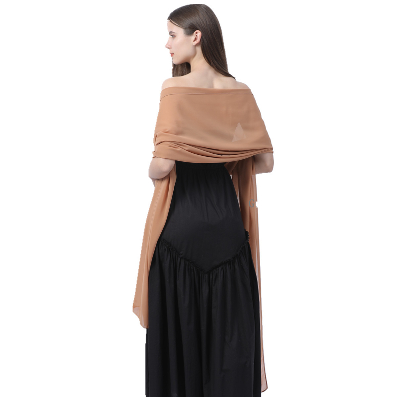 Šal od šifona za žene, produženi elegantni stil, jednostavno tkanje, satenski završetak, dekorativni dodatak