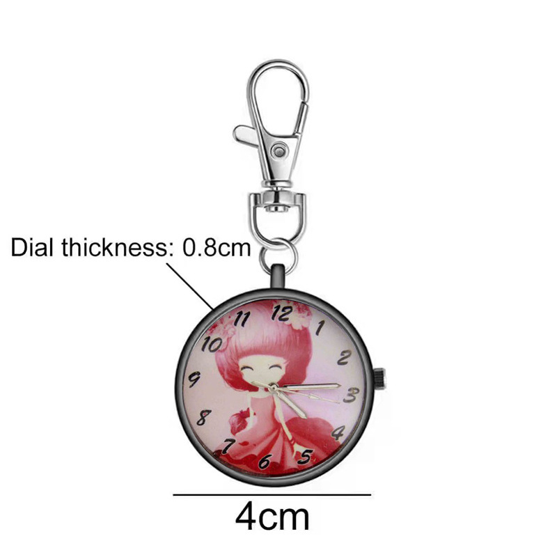 Võtmehoidja koos mini taskukellaga, karikatuurstiilis, kvartsliikumine, metallkorpus, analoogne ekraan, klaas