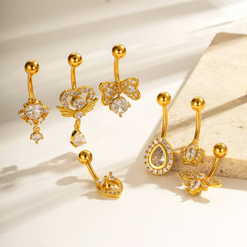 Пъпно бижу - сърцевидна форма, диамантено обработено, метал, винтидж стил, унисекс