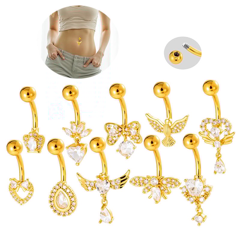 Пъпно бижу - сърцевидна форма, диамантено обработено, метал, винтидж стил, унисекс