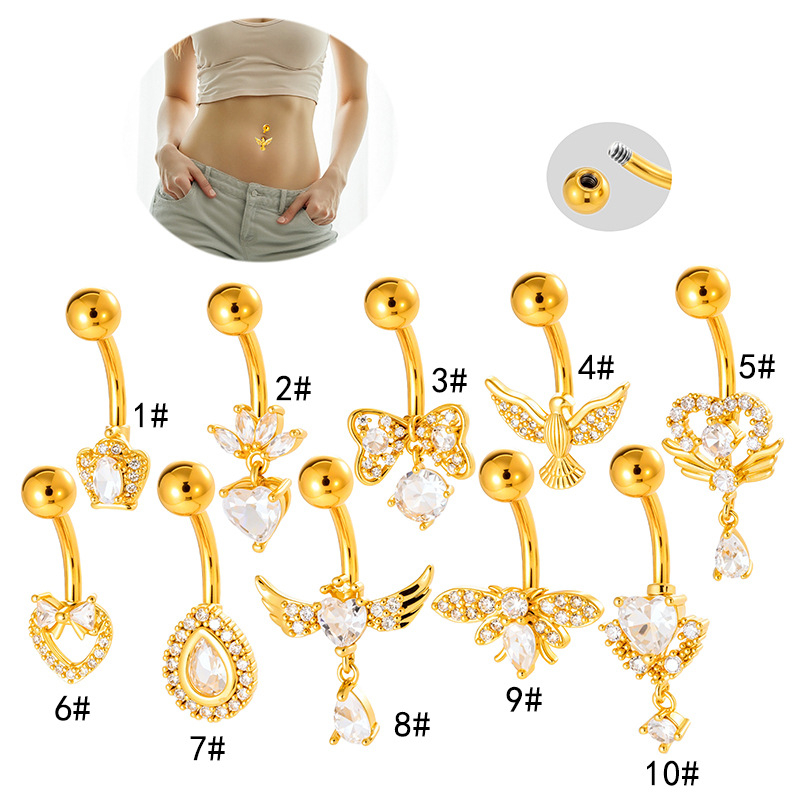 Пъпно бижу - сърцевидна форма, диамантено обработено, метал, винтидж стил, унисекс