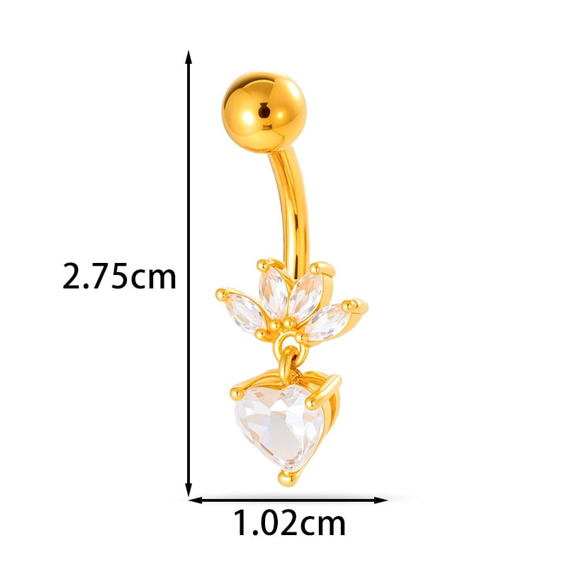 Пъпно бижу - сърцевидна форма, диамантено обработено, метал, винтидж стил, унисекс